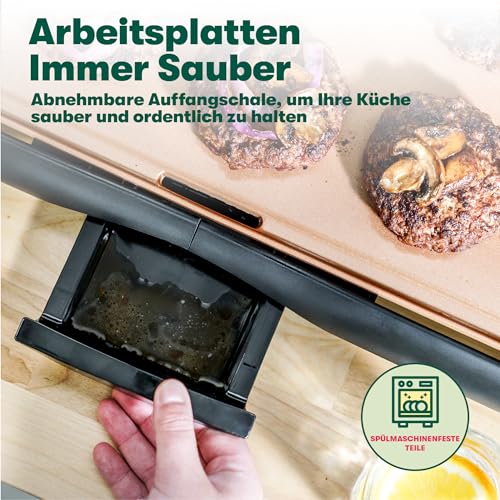bella Elektro-Keramik-Titan-Grillplatte, Antihaftbeschichtung, große eintauchbare Kochfläche und herausnehmbare Fettauffangschale, einstellbare Temperatur, PTFE- und PFOA-frei, 27cm x 51cm, Kupfer