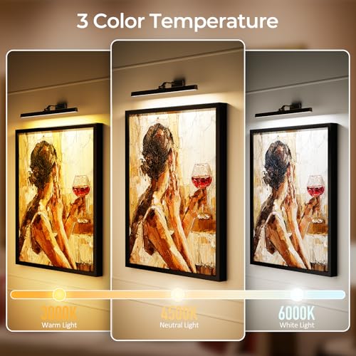 Afyuol Picture Lights for Wall, Battery Operated Picture Light 24in Gallery Light for Paintings CCT Dimmable Recharging Battery Wall Light with Remote Control for Living Room Gallery Dartboard by Afyuol - Image 4