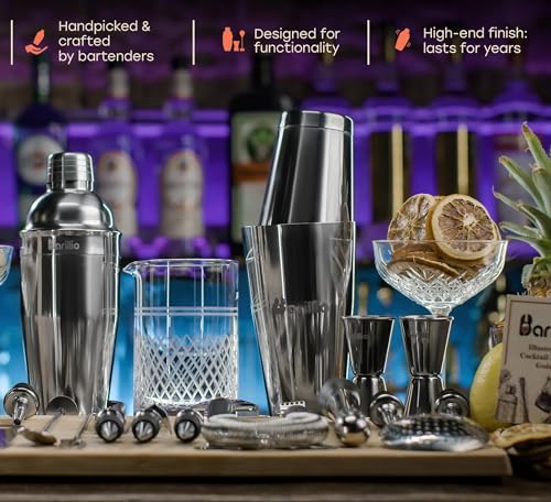 Barillio Mixology Bartender Kit Cocktail Shaker Set | Complete Bar Tool Set Stainless Steel Barware Essentials | Martini Boston Mixer Muddler Mixing Spoon Jigger Strainer Pourers - Thumbnail 3