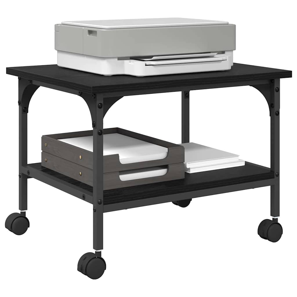 Vidaxl Black Oak Printer Stand 50 X 40 X 38 Cm Engineered Wood, Ample Storage, Rectangular Printer Stand, Sturdy 2-Tier Office Unit, Rustic Urban Furniture For Compact Workspace Organization