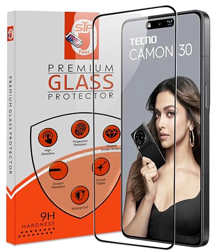 Image of STP FEEL Premium Tempered Glass Screen Protector Guard Compatible For Tecno Camon 30 5G (6.78 Inch, Pack of 1) | Edge to Edge Coverage With Easy to installation kit for Smartphone