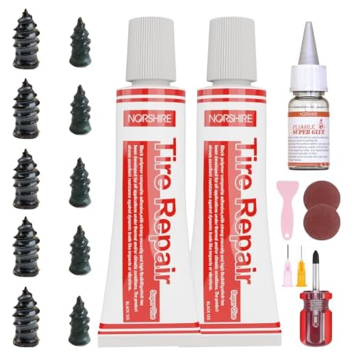 NORSHIRE Tire Repair Screw Kit, 10 Self-Sealing Screw-in Tire Plugs with Screwdriver and 3 Repair Adhesives, Quick Tubeless Tire Puncture Repair for Car, Motorcycle, Truck, ATV and Tractor