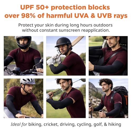 Image of FOVERA UV Sun Protection Arm Sleeves for Men & Women - UPF 50+ Cooling Hand Cover for Biking, Cricket, Driving & Cycling - Seamless Compression Tattoo Cover & Tan Protection Guard