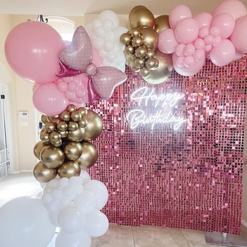 Image of COKAOBE Pink Shimmer Wall Backdrop, 24PCS Square Sequin Shimmer Backdrop Panel, Photo Backdrops for Birthday, Anniversary, Wedding, Graduation & Bachelorette Party Decoration