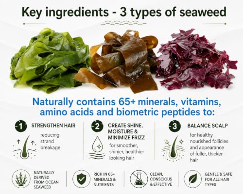 Image of Leave-In Conditioner, 8.5 fl. Oz /250ml - Seaweed, Kelp & Algae Enriched Detangle & Shine Hair Treatment -Ideal For Frizzy and All Hair Type , Protects Scalp