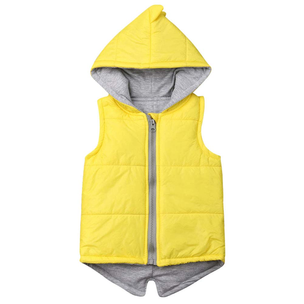 Canis Toddler Baby Boy Girls Vest Coat Sleeveless 3D Dinosaur Zip Hooded Jacket Kids Winter Waistcoat Outwear(Yellow, 1T)
