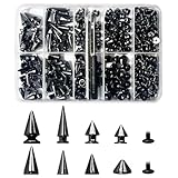 Rckcu 354 Pcs Punk Spikes and Studs Kit, 8 Sizes Metal Cone Spike Studs Rivets for Clothing, Leather Jackets, Belts, Shoes, Bags, DIY Punk Crafts (Gun Black)