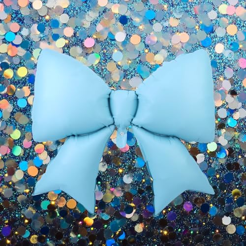 Image of 2pcs Large Bow Balloons, Bow Themed Party Decorations Elegant Coquette Balloons for Coquette Birthday Wedding Engagement Party Decoration (blue)