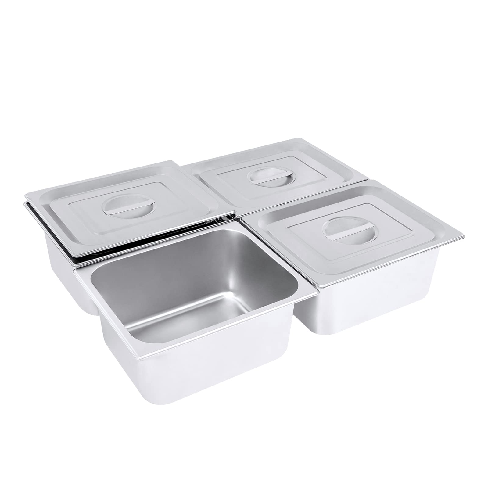 Stainless Steel Hotel Pan, 4 PCS, 7.4 QT, with Lid, Stackable, Freezer and Oven Safe, Suitable for Storing Hot and Cold Food