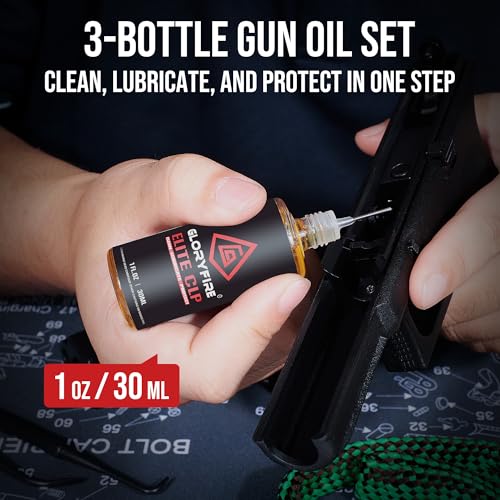 GLORYFIRE Universal Gun Cleaning Kit, 12Ga, 5.56, 9mm Cleaning Snakes, Brushes, Picks, 3 Bottles Gun Oil, Cleaning Cloths, Patches, and Cotton swabs. Supplies for Most Calibre .17, .380, .22, .223