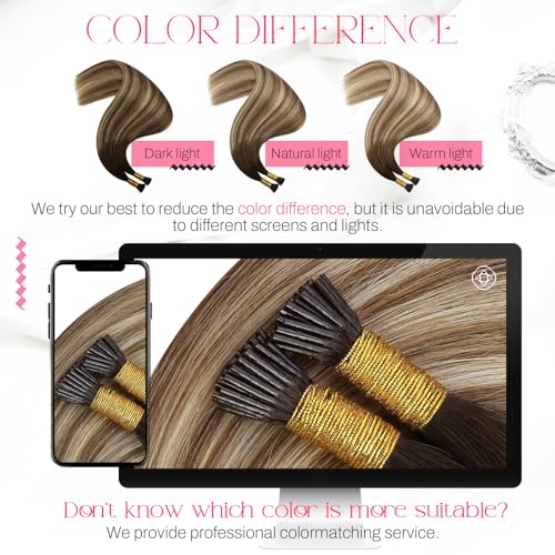 Image of Moresoo I Tip Hair Extensions Human Hair Brown Ash Blonde Mix 16 Inch | 40g 50 strands, human hair can be curled or straightened, individual strand extensions for salon and daily styling