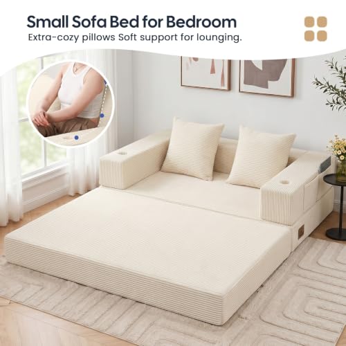 Image of COMAX Futon Sofa Bed, Convertible Sofa Bed, Folding Boneless Couches | Boneless Couch for living room, 4‑in‑1 Fold Out Small Foldable Loveseat Floor Sleeper Mattress Lounge Space‑Saving, Beige