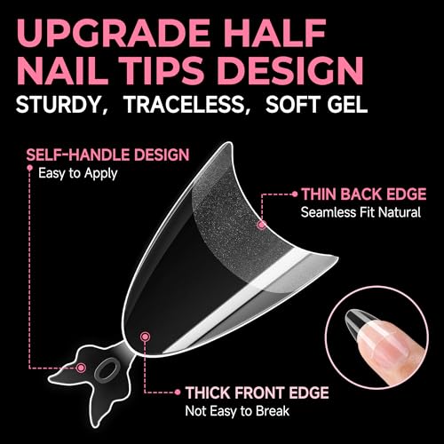Image of UNA GELLA Gel Nail Tips Almond Shape: 504pcs Medium Almond Nail Tips Half Cover Upgrade Soft Gel Matte Design for DIY Press On Nails Acrylic False Nails Tips 12 Sizes