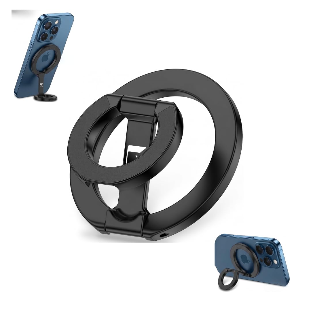 MagRing Pro Double-Sided N52 Magnetic Phone Ring Holder,Foldable Kickstand,360°Rotation,CNC Aluminum,Compatible with Magsafe,Apple iPhone,Samsung,Pixel (Black, Round with Finger Grip)-image-43