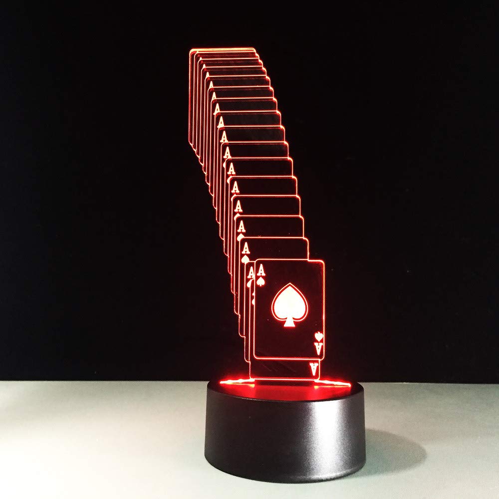 Jinnwell 3D Poker Night Light Lamp Illusion Led 16 Color Changing Table Desk Decoration Lamps Flat ABS Base USB Cable Toy (Bus)