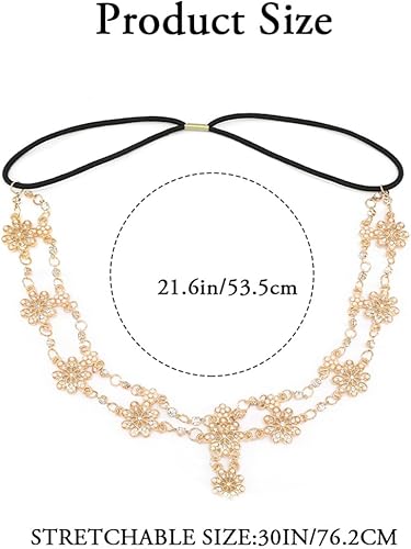 Miniatura 4 de GORTIN Diadema de novia de boda, cadena de diamantes de imitación, diadema de cristal, cadena de pelo de flores, cadena de frente en capas,