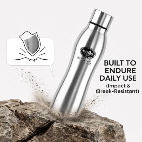 Image of CELLO New Curvy Stainless Steel Water Bottle For Daily Use Set of 3 Pcs Silver, 1000 ml | Single Wall Rustproof & Leakproof, Fridge Safe | Stainless Steel Water Bottle For Kids, Office, Travel, Picnic