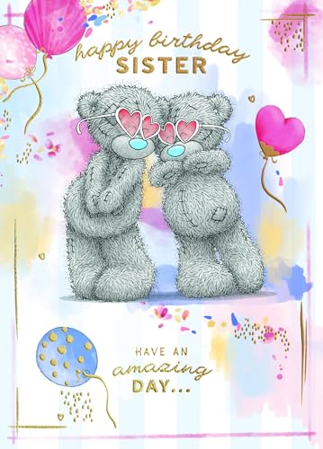 Me To You Tatty Teddy Sister Bears With Heart Glasses Luxury Gold Foil Birthday Card 5 X 7 Inches - Official Collection