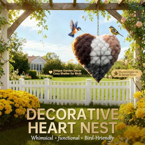 Handmade Fiber Bird Nesting Heart, Nesting Material for Wild Bird, Refillable Nesting Accessories, Hummingbird Nest/House, Outdoor Garden Decortion, Gifts for Bird/Nature Lovers (1pc)