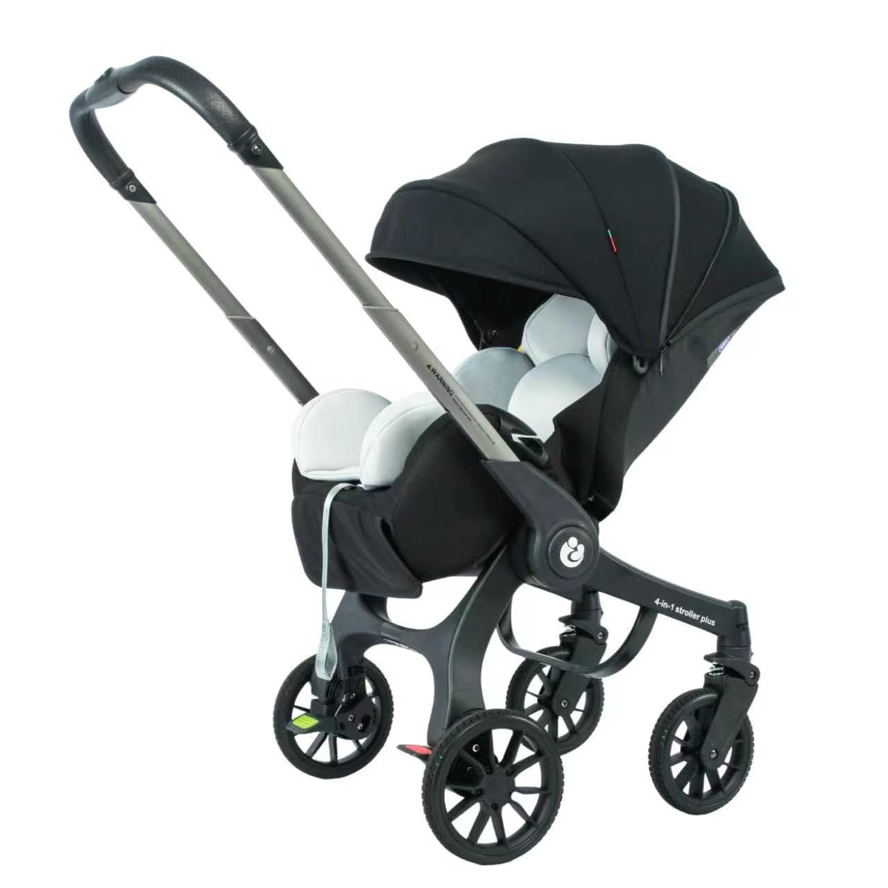 Passeggino per Bambini 4‑in‑1 Pieghevole Leggero Compatto, Seggiolino Auto, Navicella e Ovetto, Manubrio Regolabile per Neonati，nero