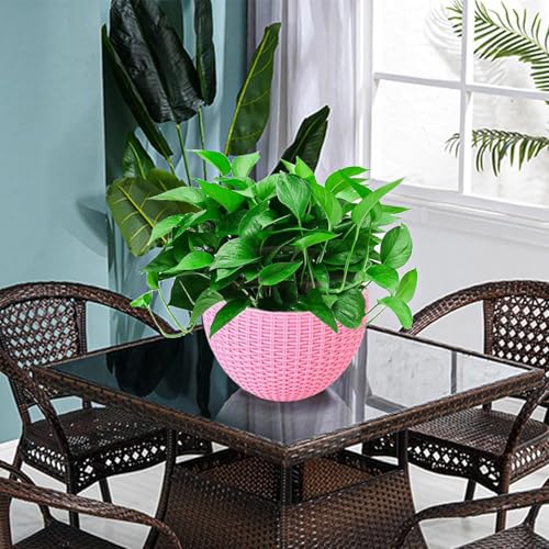 Image of Go Hooked Hanging Plastic Pot | Pink | Diameter 7.1 Inch | Height 4.8 Inch | Thickness 3 mm | Chain Length 13 Inch Approx. | 8 Pieces