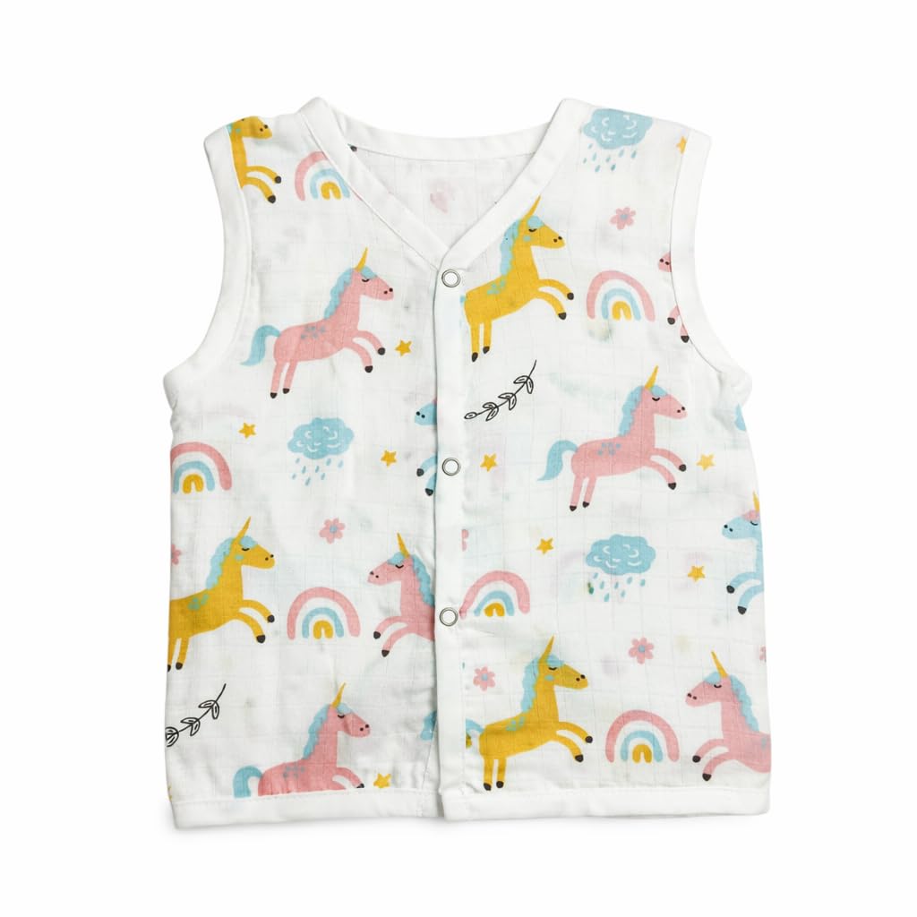 COCOHUG 100% Organic Soft Cotton Muslin Button Jable/Soft & Comfortable Baby Products/Newborn/for Baby Boy Dress/Regular Fit (in, Age, 6 Months, 9 Months, Regular, Unicorn & Bear) 2