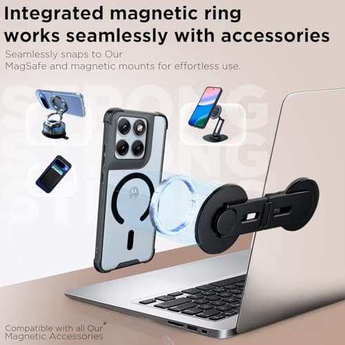Image of RIGGEAR Shockproof Clear Hybrid Airbag Armor Magnetic Back Cover Case Compatible with MagSafe Accessories for Motorola Moto Edge 70 Fusion 5G (Clear-Black TPU Bumper + Transparent PC)(Black)