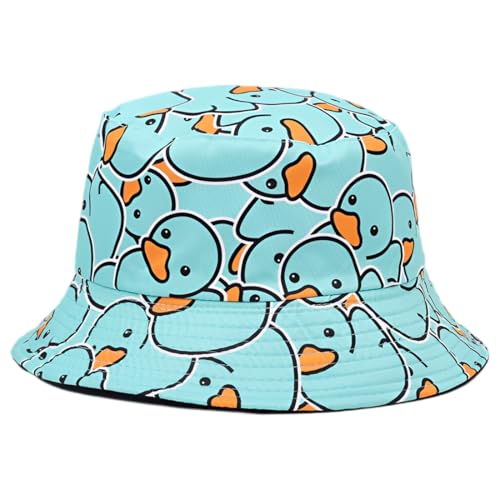 ZAKTUS 1 Unidad Sombrero de Pescador Reversible para Mujer y Hombre, Bucket Hat de Playa Doble Cara, Sombrero de Verano Retro, Ligero y Plegable, Diseño de Patos para Senderismo, Vacaciones, Carnaval