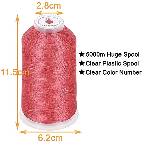 Image of New brothread - Single Huge Spool 5000M Each Polyester Embroidery Machine Thread 40WT for Commercial and Domestic Machines - Deep Rose