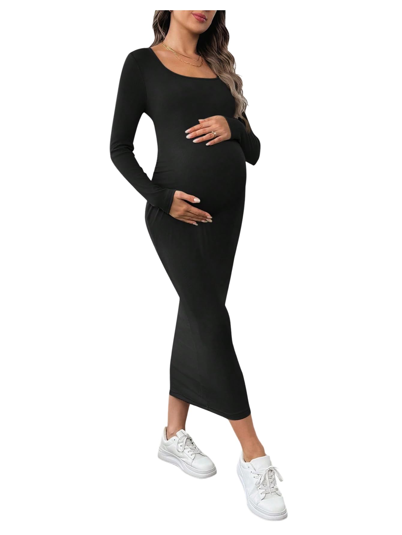 Photo 1 of ** navy blue**
OYOANGLE Women's Maternity Ribbed Dress Long Sleeve Scoop Neck Stretchy Bodycon Baby Shower Dresses Medium