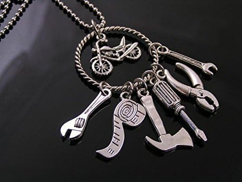 Mechanical Tools and Motorcycle Charm Necklace