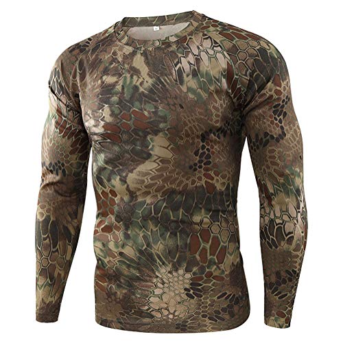 Onsoyours T-Shirt Militaire Homme Respirant Manches Longues T-Shirt Tactique Outdoor pour Homme Casual Tee Shirt Camouflag T-Shirts A Vert S