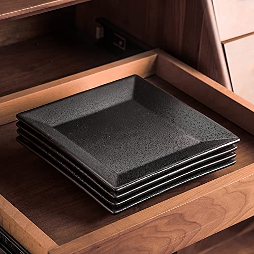 Vicrays Ceramic Square Dinner Plates Set 8 Inch Porcelain Serving Plates For Salad Dessert Appetizer Bread - Set Of 4 - Dark Grey #TOP2