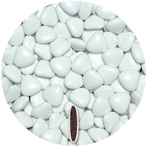 EinsSein® Schokoherzen 500g ca. 277 St. weiß glanz med. Gastgeschenke Hochzeit schokolade schokolinsen dragees dunkle Taufe herz candy bar bonboniere Hochzeitsmandeln Taufmandeln herzdragees