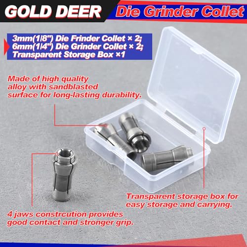 GOLD DEER 4PCS Die Grinder Collet Grinding Machine Clamping Collet Adapter 2 Pieces 3mm and 2 Pieces 6mm Adapter Chuck Collet High Quality Alloys Engraving Chuck 1/8"/1/4" Replacement Parts - Image 2