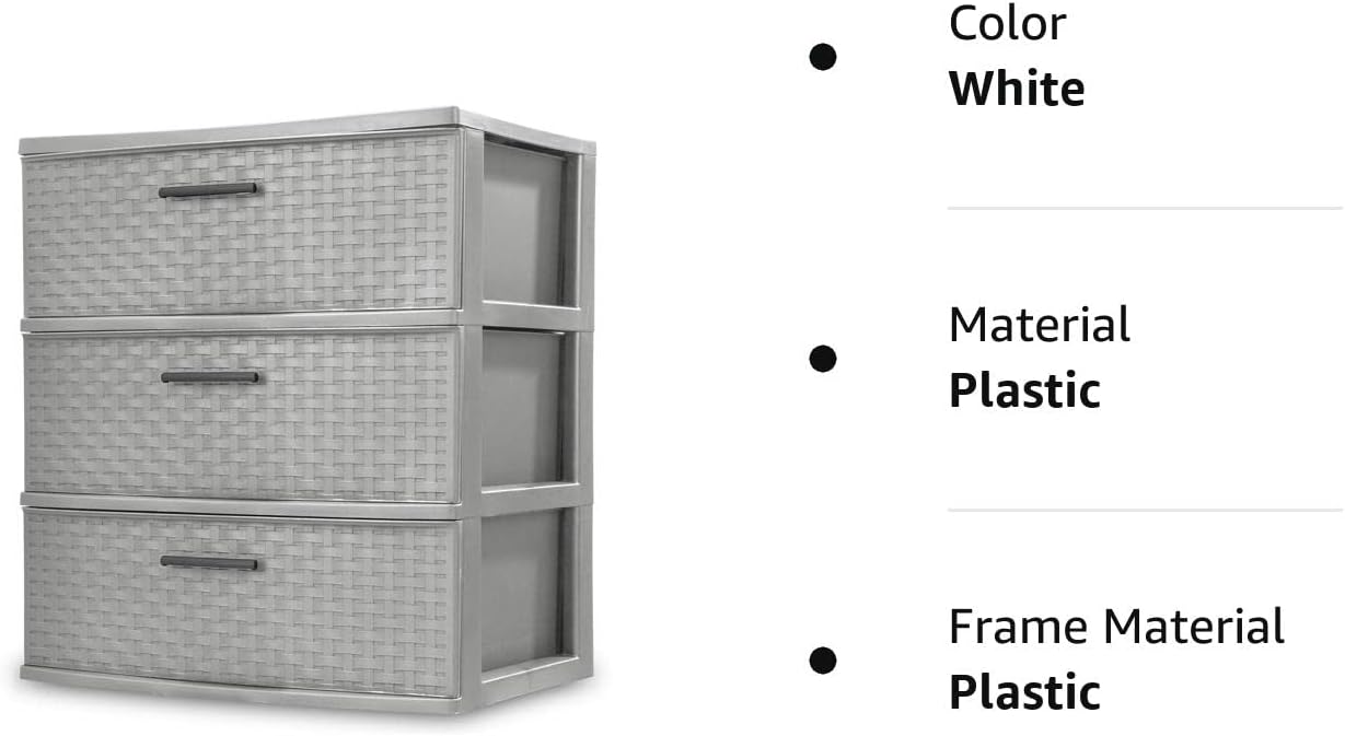 Sterilite 3 Drawers Wide Weave Tower Plastic Storage Organization- White (White) (Wide Drawer) (White)