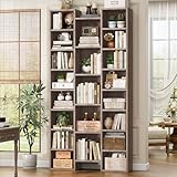 FOTOSOK 71'' Tall Bookshelf with 21 Cubes, 8 Tier Triple Wide Bookshelf with 8 Adjustable Shelves, 35' Large Bookcase DVD/CD Media Tower Storage, Freestanding Display Shelf Cabinet, Oak