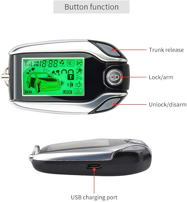 EASYGUARD EC204 Kétirányú Autóriasztó PKE Passzív Kulcs Nélküli Belépéssel, Újratölthető LCD Kijelzős Távirányítóval és Rázkódás Érzékelővel