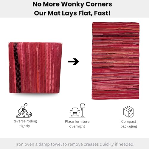 Tapis chindi multicolore en coton tissé main 90x150cm rouge élégant - 7