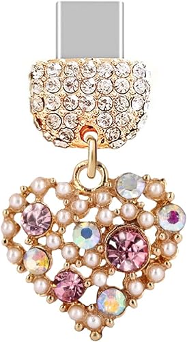 ELISE & FONDA TP199 Tipo-C Puerto de carga USB Crystal Anti Dust Plug Little Love Heart Cell Phone Charm para SamsungOnePlusXiaomioppo Teléfono