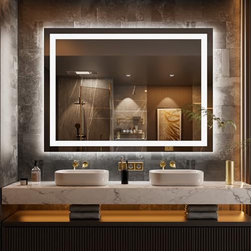 Image of LOAAO 58 inchx40 inch LED Bathroom Mirror with Lights, Anti-Fog, Dimmable, Backlit + Front Lit, Lighted Bathroom Vanity Mirror for Wall, Memory Function