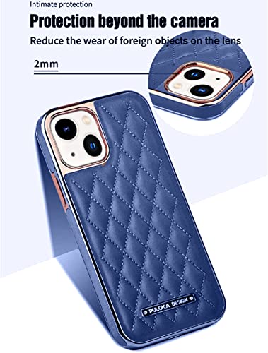 Image of PULOKA iPhone 14 Plus Vegan Leather Back Cover Royal Diamond Pattern with Electroplated Case Compatible for Apple iPhone 14 Plus 6.7 inchinch - Blue