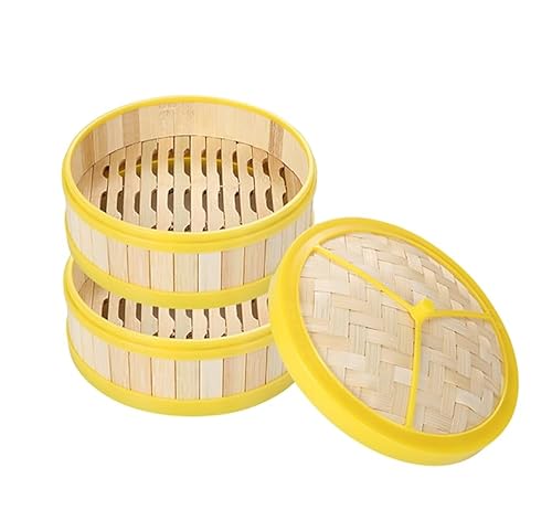 Bamboo Steamer 2 Tier Steamer With Lid Chinese Food Steamer Premium Bamboo Steam Basket Bamboo Cooker Steaming Rack Cookware For Dumplings,Rice,Dim Sum,Vegetables,Fish And Meat (9 Sizes)