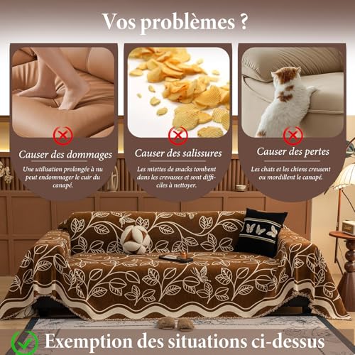 Jeté de canapé réversible protection canapé feuilles marron 180 * 130cm