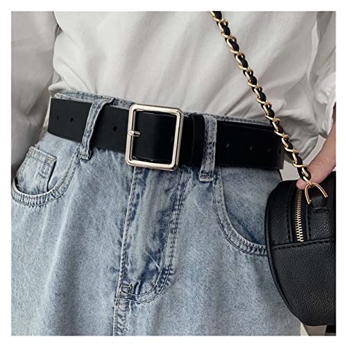 PU Cinturón de Cuero for Mujer Hebilla Cuadrada Pin Hebilla Jeans Bella Black Belt Ladies Correa Cintura Femenina (Belt Length : 105 cm, Color : PD003-Black) Cover