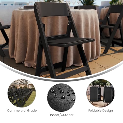 Image of Flash Furniture Hercules Tucker Commercial Black Resin Folding Chair - Lightweight, Vinyl Padded Removable Seat, Indoor Outdoor Use, Event & Wedding Ready, Set of 2