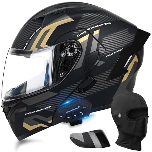 Motorcycle Bluetooth Modular Helmet, DOT Approved Dual Visor Full Face Flip Up Bluetooth Integrated Motorcycle Helmet for Adults Men and Women