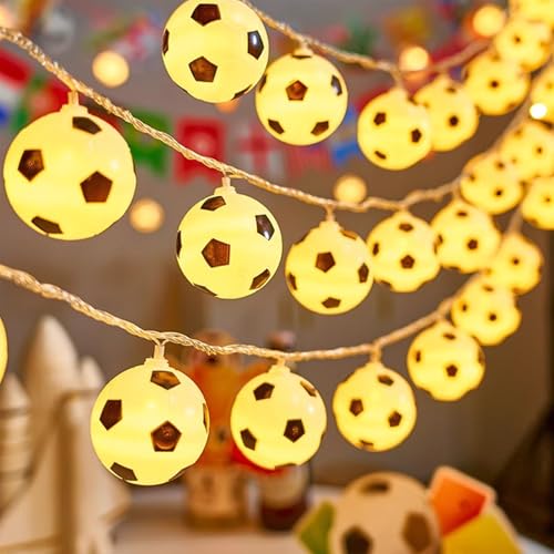 Cadena de luces de fútbol, 1,5 m, 10 ledes, para habitación infantil, diseño de fútbol, funciona con pilas, para fiestas temáticas, Navidad, decoración de interiores, decoración de fiestas