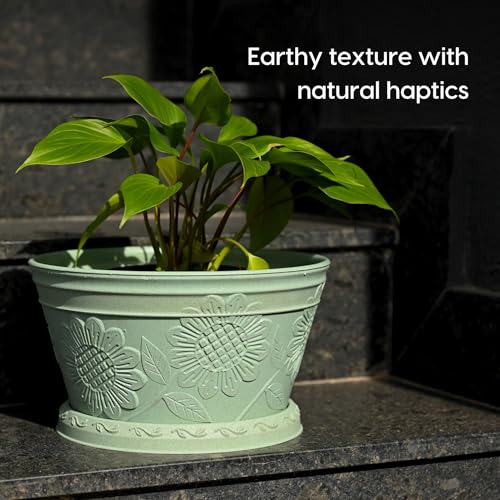 Image of Eha Earth Friendly Nile Planter 9.5 inch Planters for Home Decor| Bamboo Based Plant Pot | Pack of 6 | UV Protected Pot for Plant | Flower Pot for Living Room, for Outdoor and Indoor | Celeste