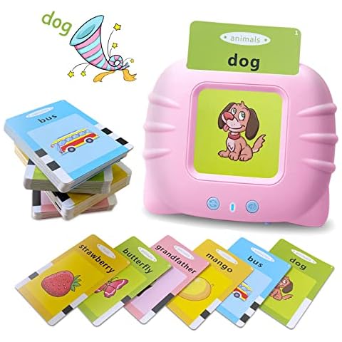 Talking Flash Cards Educational Toys - Talking Flashcards Learning Toys for Toddlers - Montessori Toys Flash Cards for Age 2 3 4 5 6 Pink Cover
